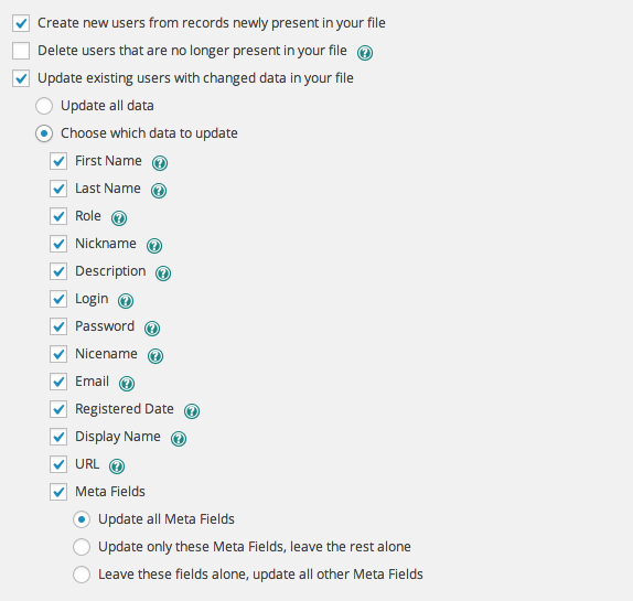 User Import settings