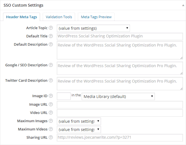 Settings for individual posts