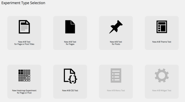 Experiment type selection