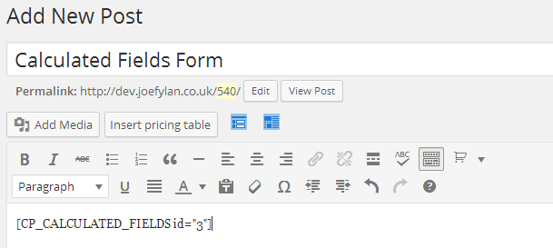 Calculated Fields Add Form