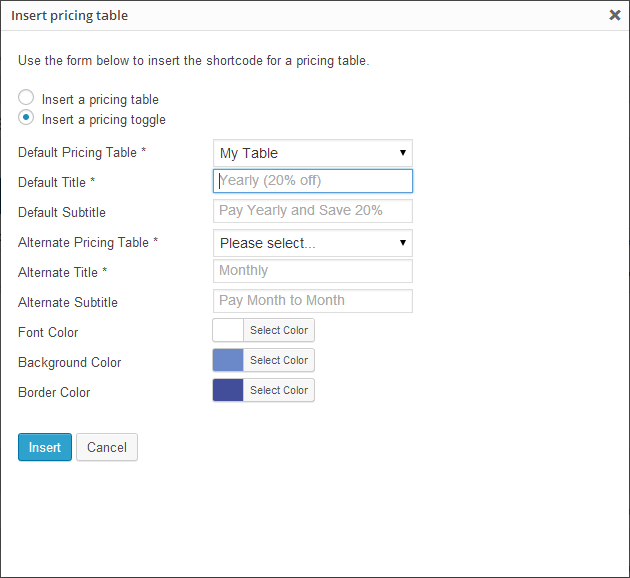 Easy Pricing Tables Insert Table