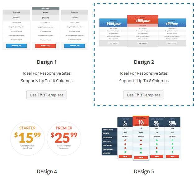 Easy Pricing Tables Templates