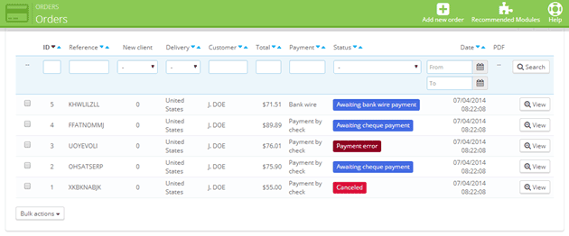 PrestaShop Orders click to view large