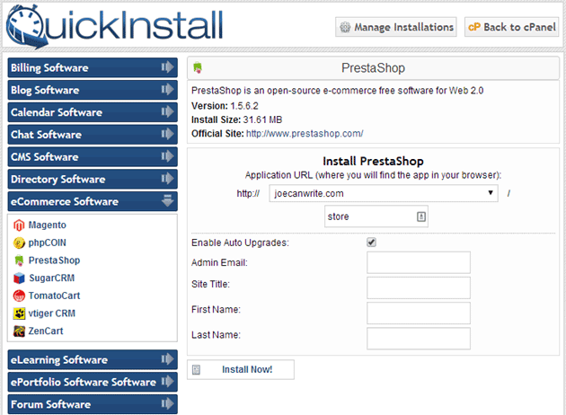 PrestaShop Quick Install