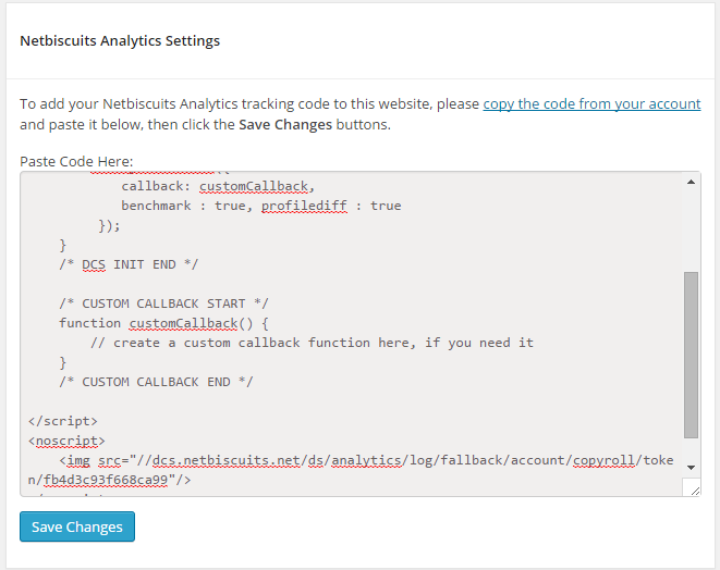 Netbiscuits Mobile Analytics review plugin config