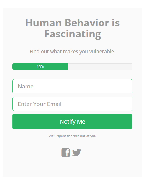 Sample Coming Soon Page generated with the Default Settings