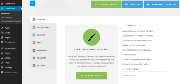 WebDesign With CloudPress - WordPress Dashboard