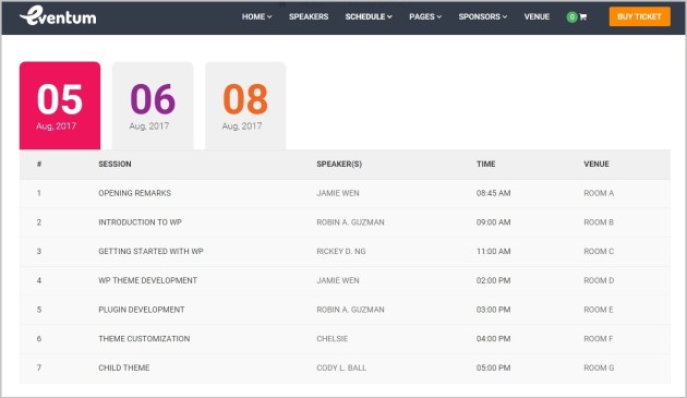 11 - event schedules tabbed layout