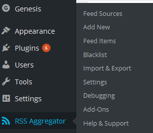 WP RSS Aggregator Menu