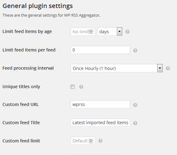 WP RSS Aggregator Settings