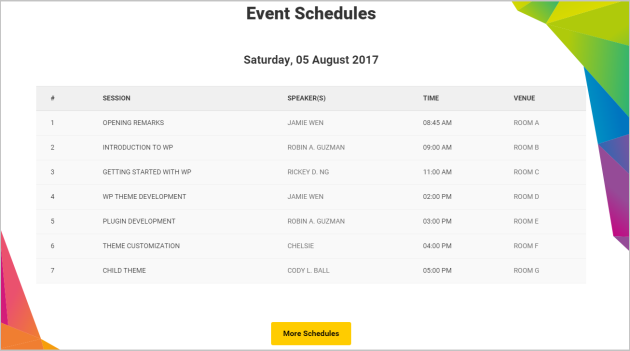 9 - event schedules