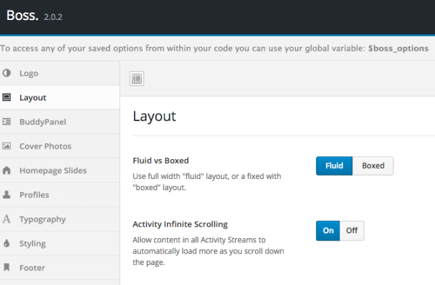 Boss layout settings