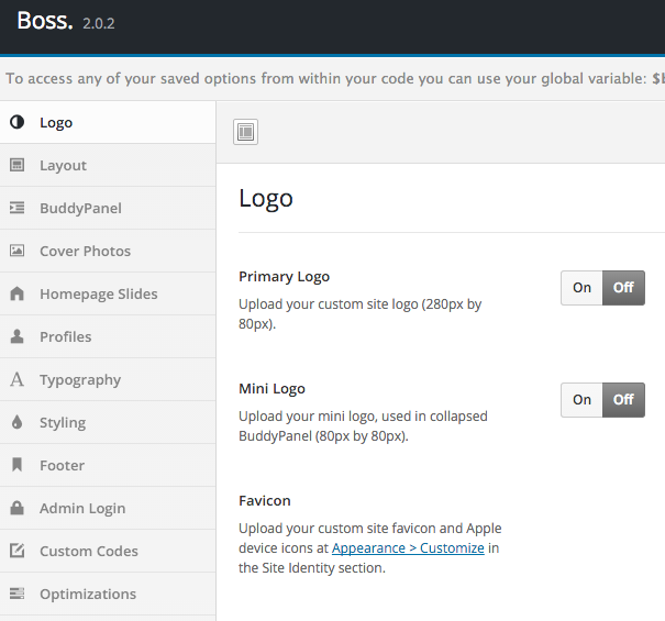 backend settings Boss 2.0