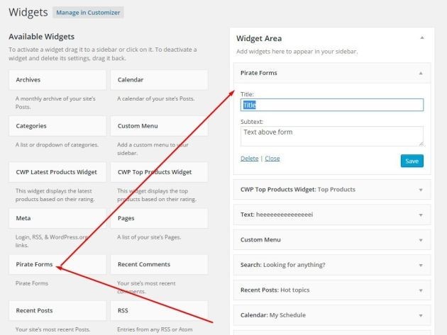 Widget Option in Pirate Forms
