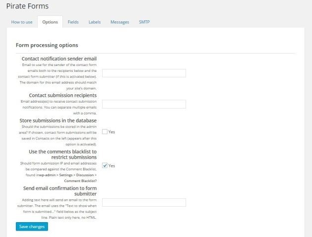 Configuring Options for Pirate Forms