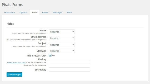 Configure Recaptcha for Pirate Forms