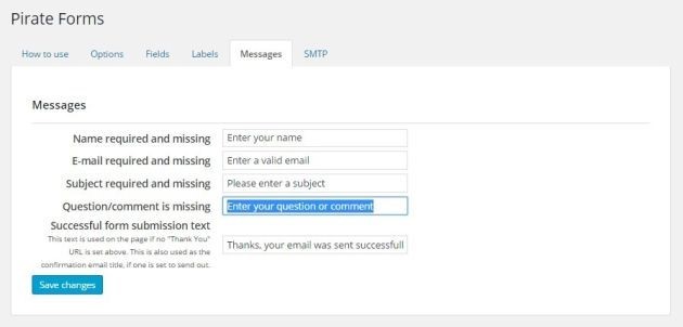 Configure Messages for Pirate Forms