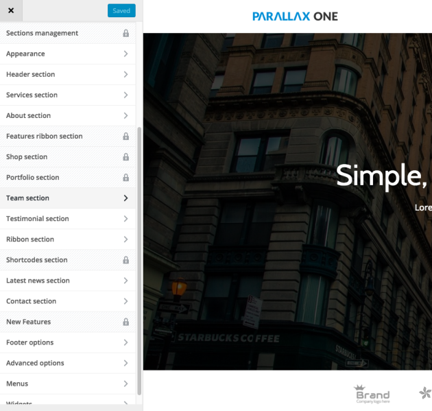 Parallax One Theme Customizer Settings
