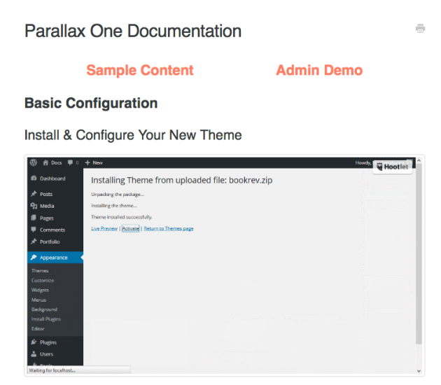 Parallax One Page Business Theme Sample Content