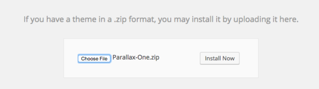 Parallax One Theme Upload