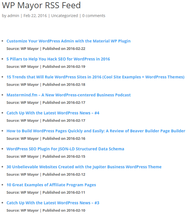 WP RSS Aggregator results