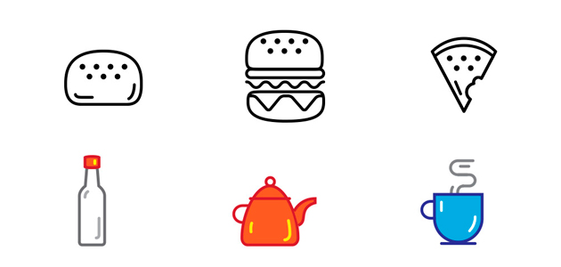 Food Line and Color Filled Vector Icons Set