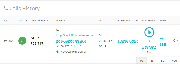 Callpage Call History