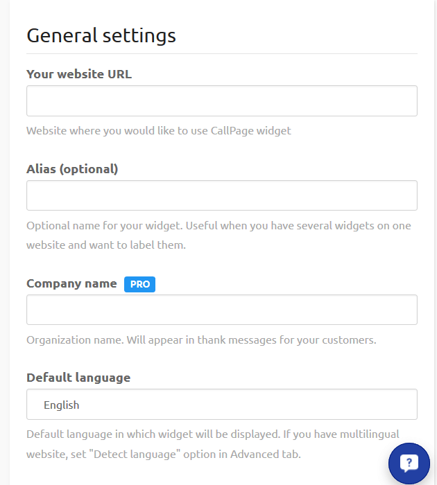 Callpage General Settings