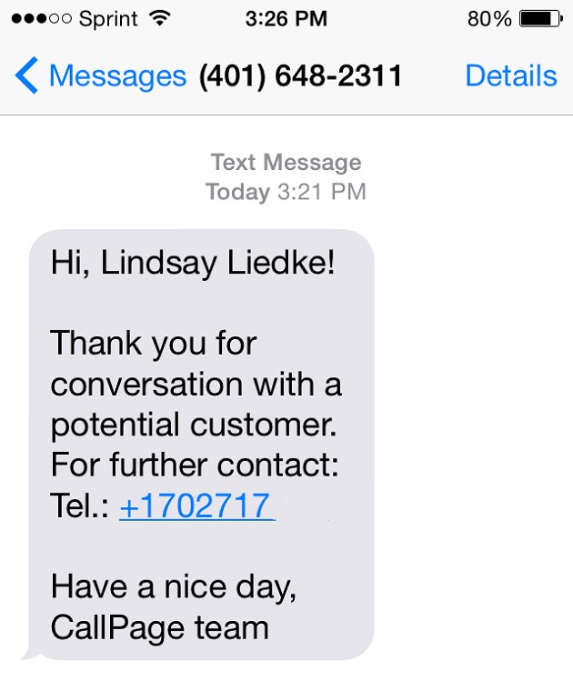 Callpage SMS Notifications