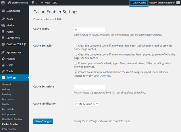 clear wordpress cache