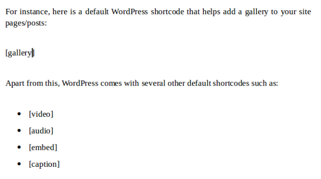 wordpress short codes Example