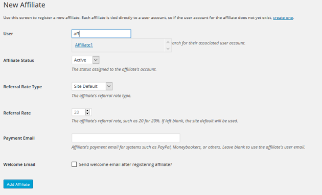 Registering affiliates manually through AffiliateWP