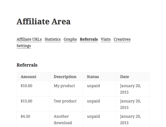Affiliate Area AffiliateWP