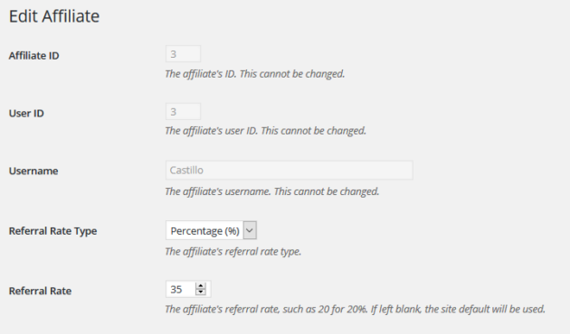 Setting Affiliate Referral Rates