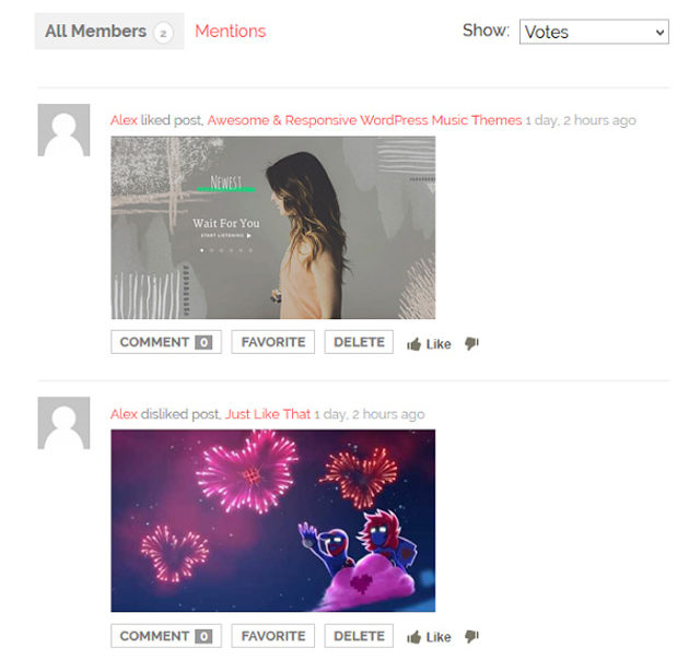 BuddyPress Like button activity