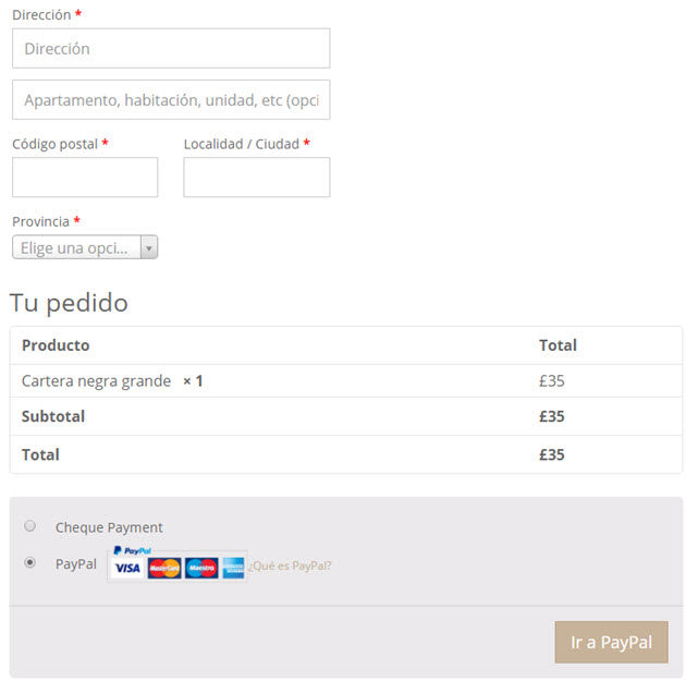 Checkout in Spanish
