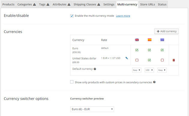 Enabling multiple currencies