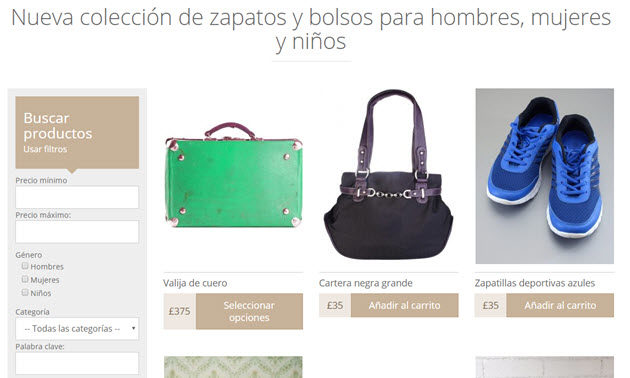 Product catalog in Spanish