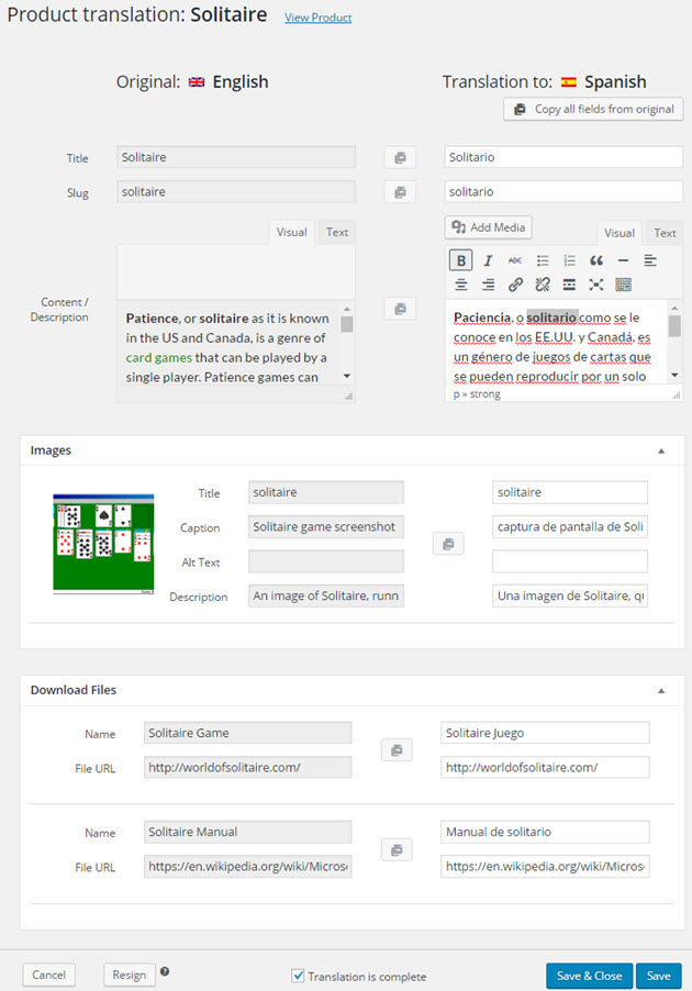 Translating a WooCommerce product
