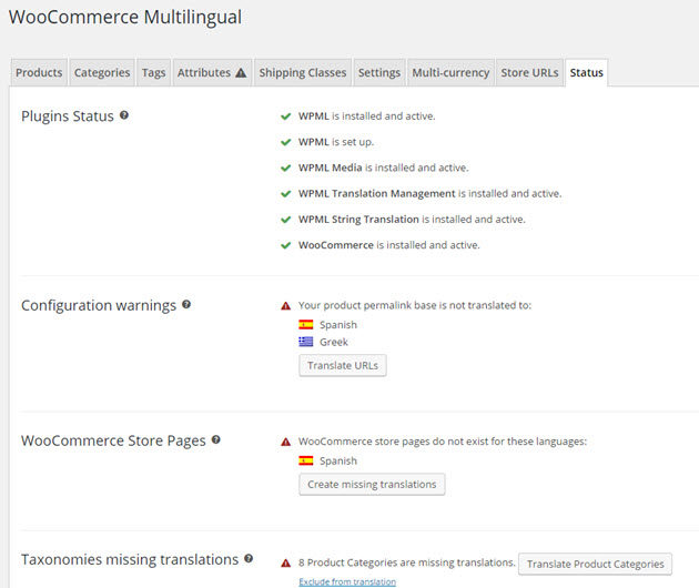 WooCommerce Multilingual settings page