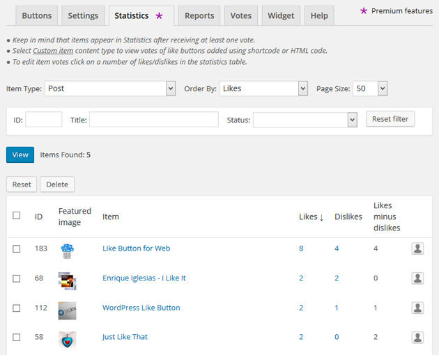 WordPress rating statistics