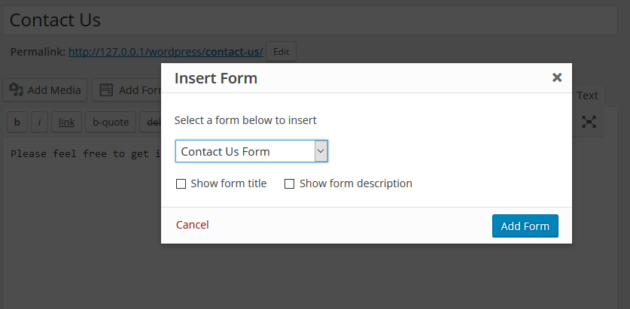 Publishing a form with WPForms Lite