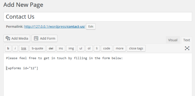 Publishing a form with WPForms Lite