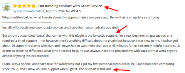WP RSS Aggregator 5 star reviews