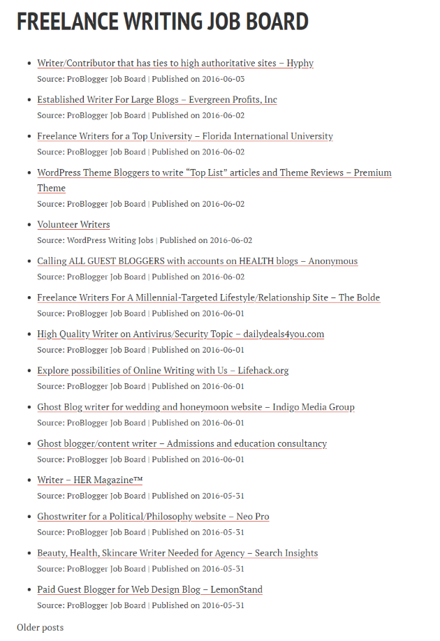 freelance job listing page