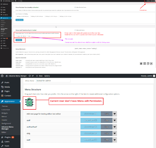 6.Menu Lock functionality to restrict access to specific users to manage and edit menus.
