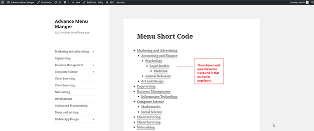 Short Code Functionality in menu manager