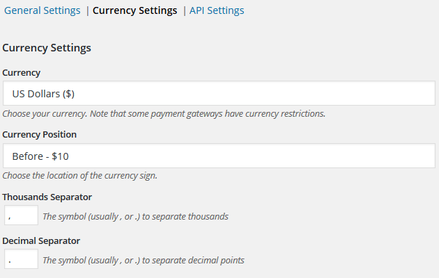 Easy Digital Downloads - Currency Settings