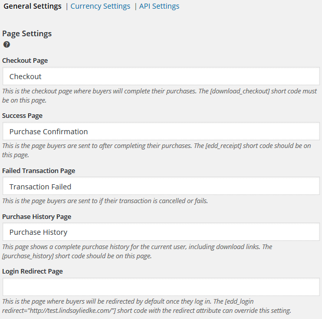 Easy Digital Downloads - General Page Settings