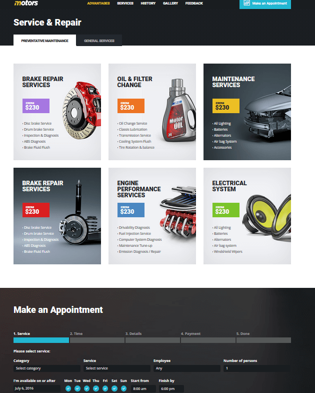 Motors - Service Layout, Services and Scheduling